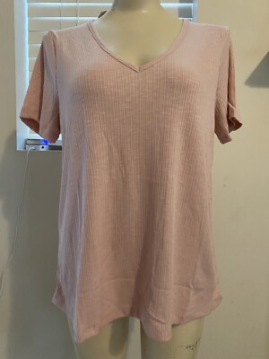 nwt old Navy Womens MEDIUM Pink Luxe Vneck Ribbed Short Sleeve Top