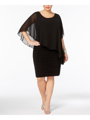 BETSY & ADAM Womens Black Chiffon Capelet Knee Length Sheath Dress Plus 14W