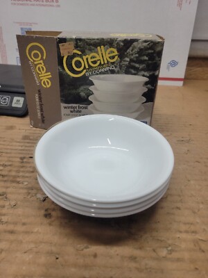 NEW Vtg 4-pc CORELLE by Corning WINTER FROST WHITE  10-oz Desert Bowls 5.5''
