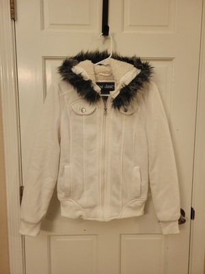 Me Jane Women's Size Small Coat Jacket White With Removable Faux Fur On The Hood