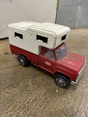 Vintage 1974 Tonka Dodge Pick Up Truck Camper, Pressed Steel Toy Vehicle, Red -b