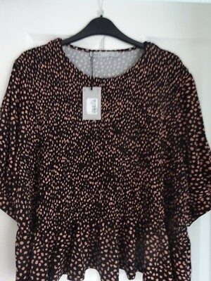 OASIS  BLOUSE TOP BLACK BLUSH PINK SMOCKED DRAPEY JERSEY UK 18, EUR 44-46. BNWT