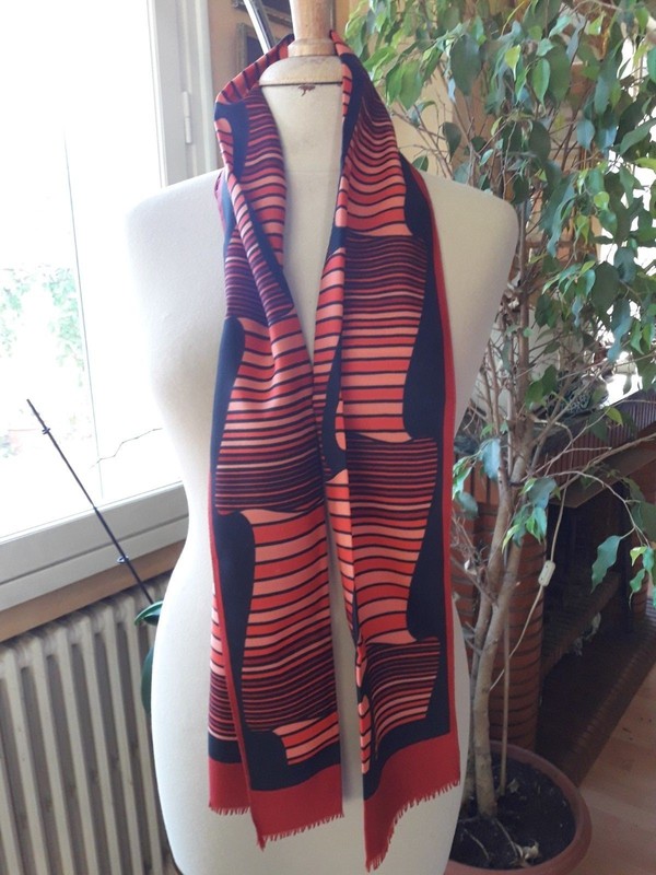 N14 Foulard Echarpe 25x138cm Vintage 70 Ladie'S Scarf / Bufanda Panuelo
