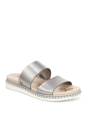 

SAM EDELMAN Женские оловянно-серебристые кожаные шлепанцы Asha Toe Slip On 6,5 M, Серебряный, G3780L1
