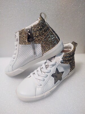 Vintage Havana Lester Perforated High Top  Womens Gold Sparkle White Sneaker 8.5