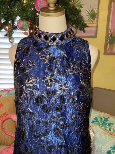 Pre-owned Lilly Pulitzer Brandi Shift Blue Twilight Floral Brocade $278 Size 10,14 In Multicolor