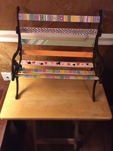 Wood & Cast Iron Garden Bench Hand Painted Furniture for 18