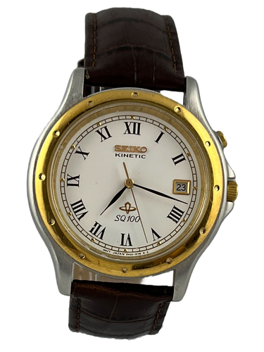 SEIKO Kinetic 腕時計 100m防水 黒/赤 Men's Watch Seiko Kinetic SQ 100 Cal. 5M22A with Date