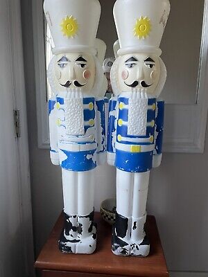 VINTAGE RARE UNION PRODUCTS BLUE NUTCRACKER SOLDIER BLOW MOLD USED 30" PAIR OF 2