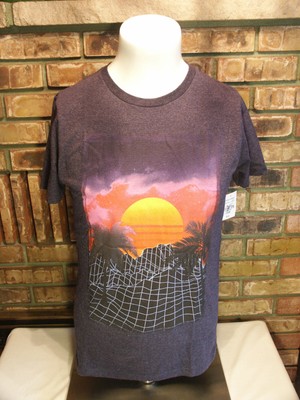 Ocean Current T-Shirt Youth XL  Digital Life  Black Sunset Grid Palm Trees New