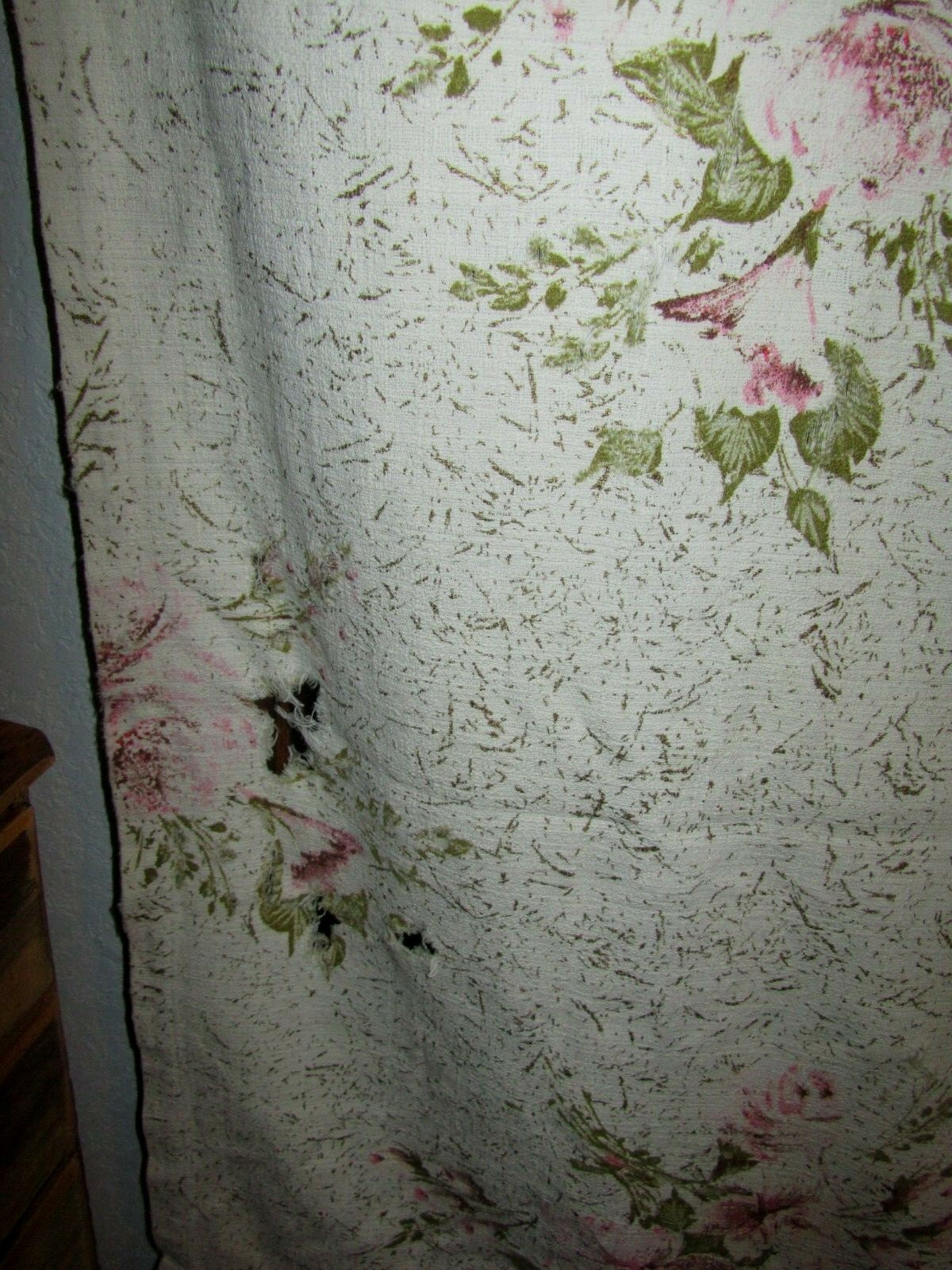 Vintage BARKCLOTH FABRIC Curtain Drapery Panel Pink Roses - CUTTER