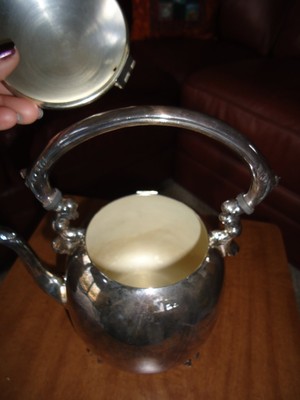 ANTIQUE COFFEE/TEA SET SHERIDAN SILVER ON COPPER PLATE TEAPOT/TRAY/SUGAR/CREAMER