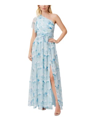 ADRIANNA PAPELL Womens Light Blue Lined Flutter Sleeve Full-Length Gown Dress 0