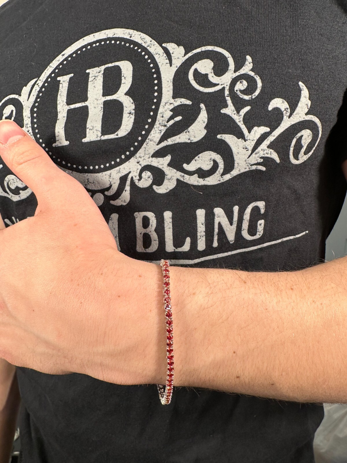 Pre-owned Silver Real Iced Ruby Red Moissanite 3mm Tennis Bracelet 925  Pass Diamond Test