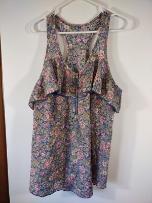 Women's Racerback Thin Strap Floral Blue/Pink Blouse, Measurements below