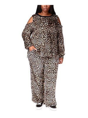 Женская коричневая велюровая толстовка MICHAEL MICHAEL KORS с круглым вырезом и длинным рукавом Plus 4X