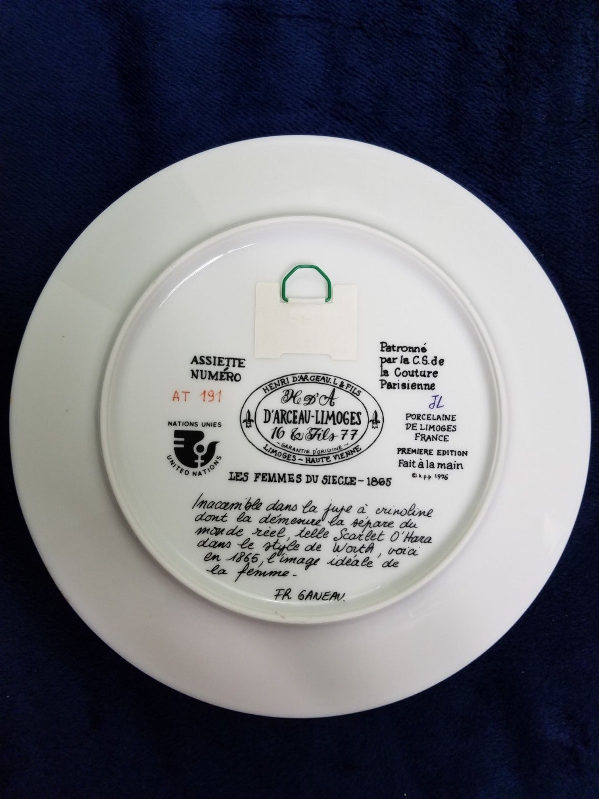 French Collector Plate Les Femmes Du Siecle 1865