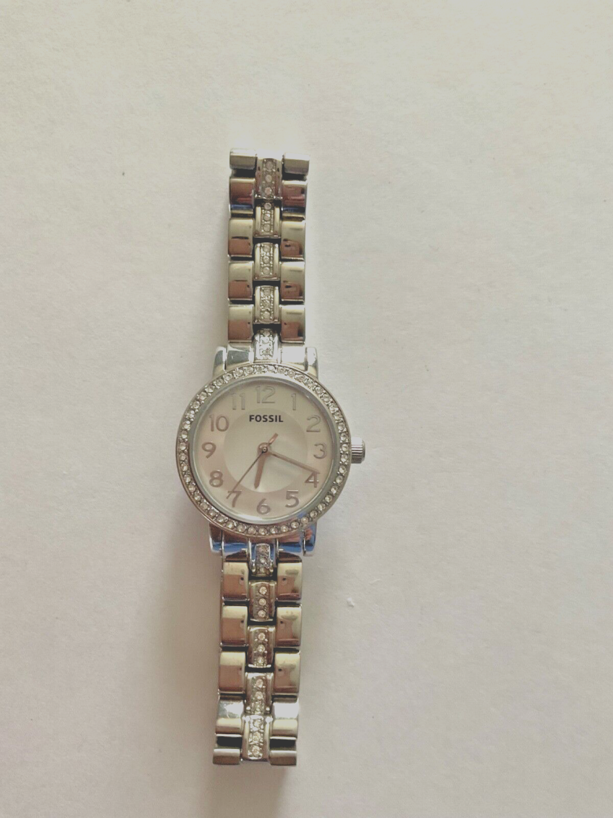 Vintage Fossil Watch Pave Set Crystal Bezel & Band Fossil F2 Watch: Silver Tone Pave Crystal Bezel, 7 main image 3
