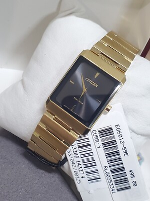 NEW  Citizen Eco-Drive Stiletto Men's Gold-Tone Black Dial 35MM EG6012-59E $495