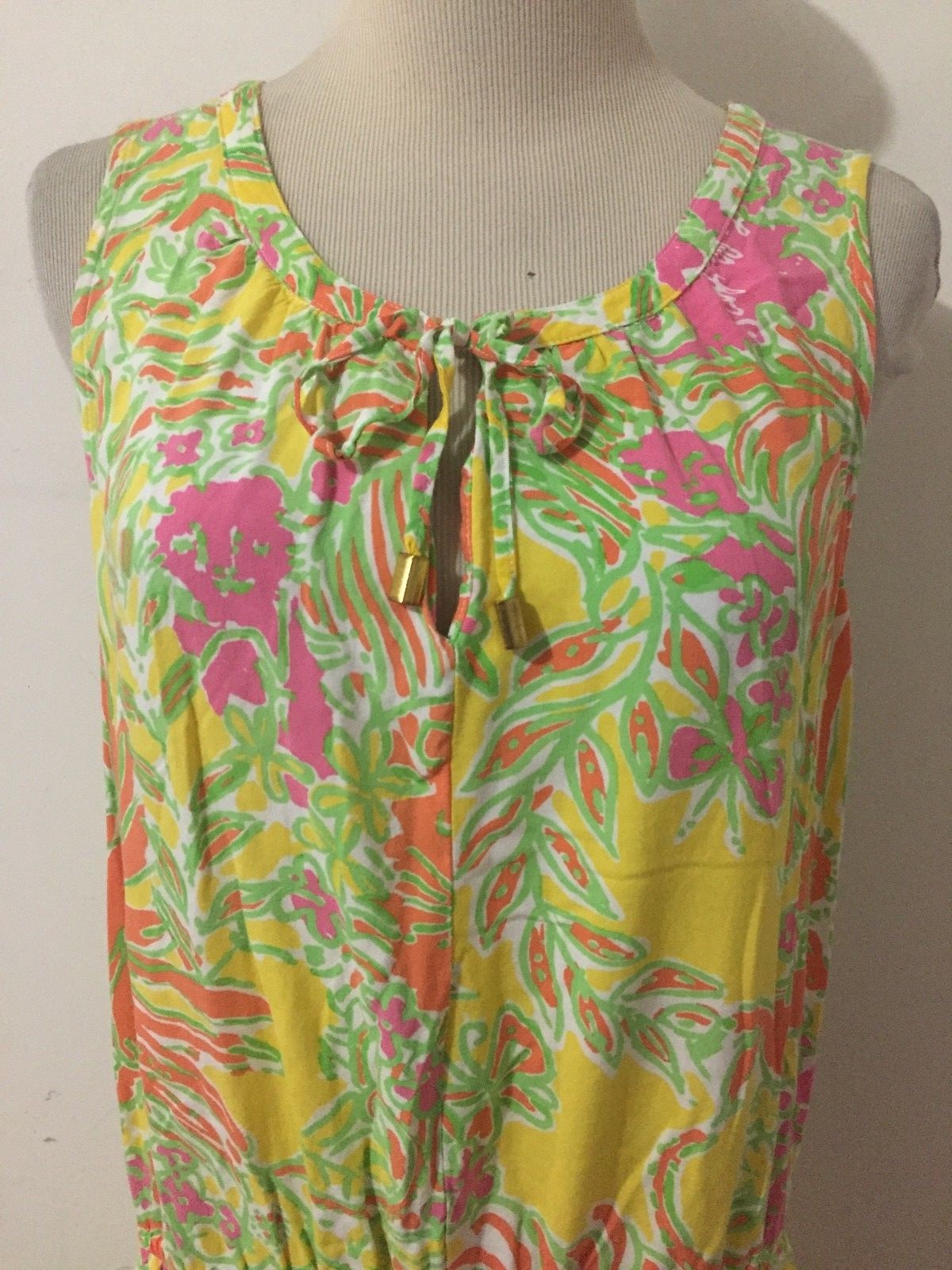 Lilly Pulitzer Key-Hole Romper White Yellow Orange Pink Green Tropical Floral XL