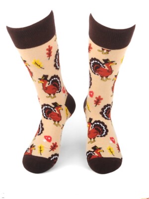 New Men's THANKSGIVING TURKEY Crew Socks Parquet Brand SHOE Size 6-12.5