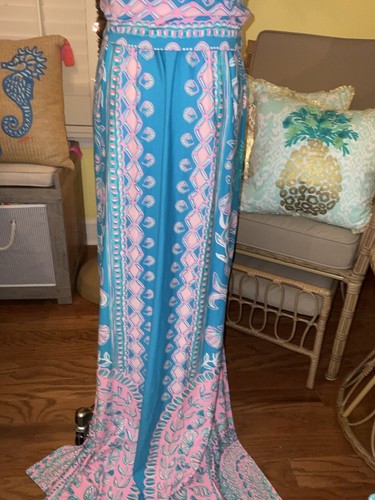 Pre-owned Lilly Pulitzer Esmarella Maxi Turquoise ? Water Ya Waiting For S,m,l,xl In Multicolor