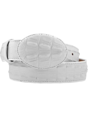 EL PRESIDONTE White Croc Buckle Plate Leather Casual Belt 40