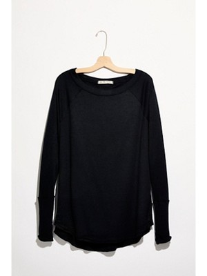 

WE THE FREE женский черный хлопковый свитер с круглым вырезом и длинными рукавами