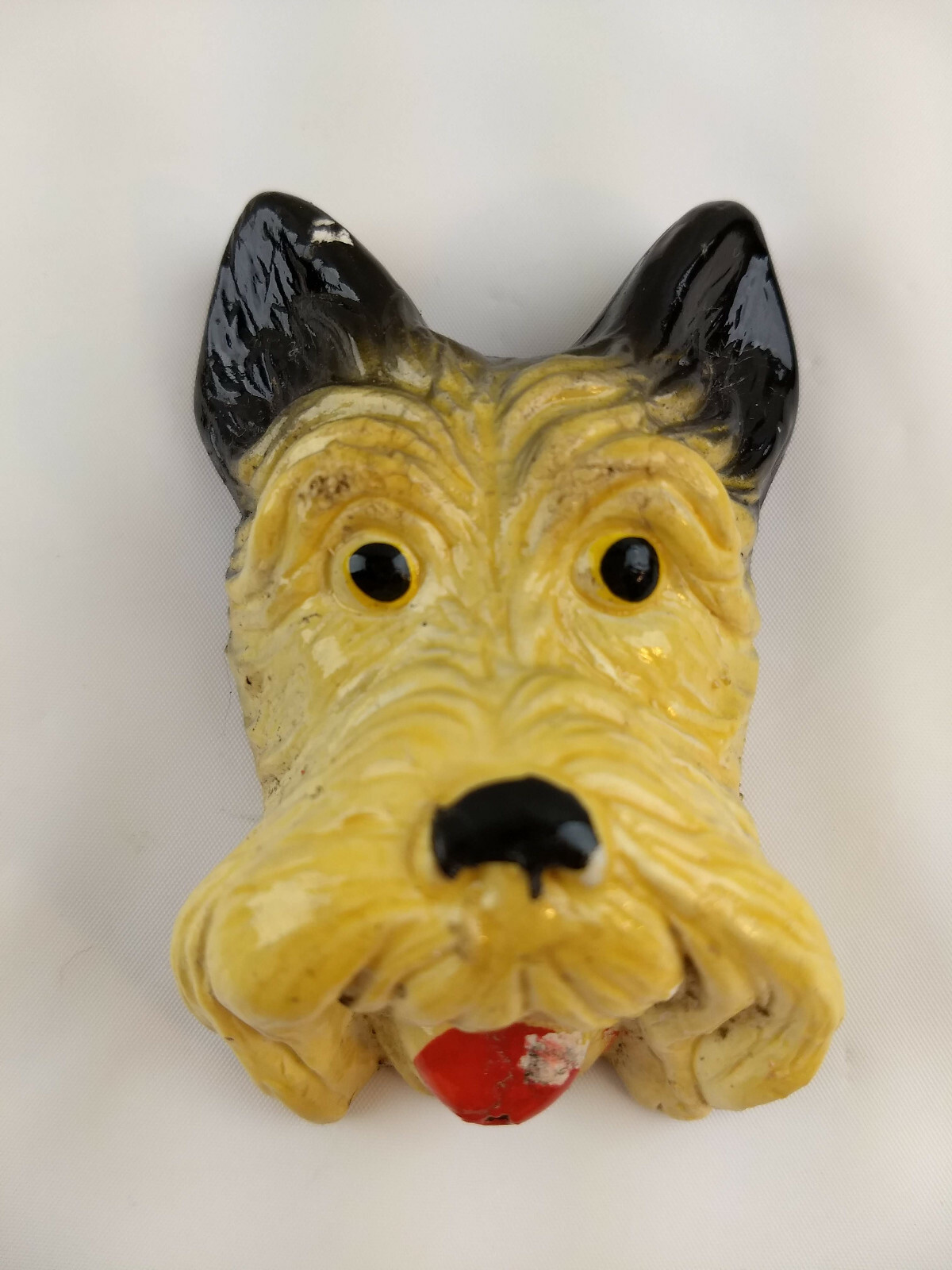 Antique Vintage Chalkware Dog Terrier Heads