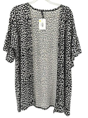 NWT Open Front Duster Snow Leopard Print Light Weight Short Ruffle Sleeve 2X
