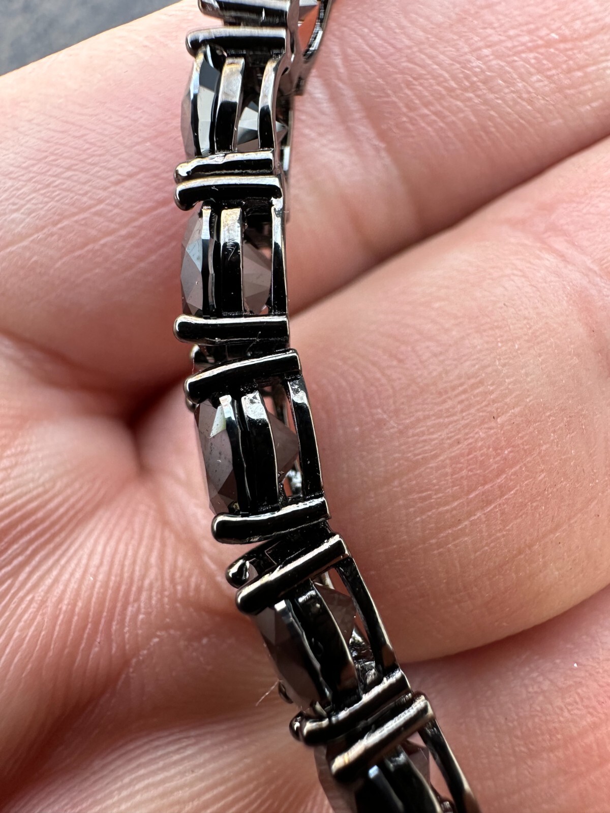 Pre-owned Silver Real Black Moissanite 7mm Tennis Bracelet Oxidized Black Rhodium Over 925
