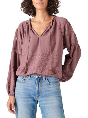 

LUCKY BRAND Женский фиолетовый крестьянский топ с кисточками и вставками с длинными рукавами и V-образным вырезом