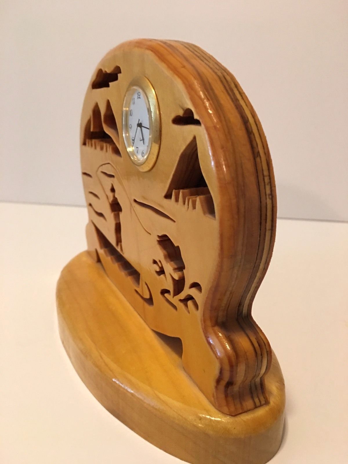 Wooden Handcrafted Fly Fishing Scene Mantle/Desktop Clock