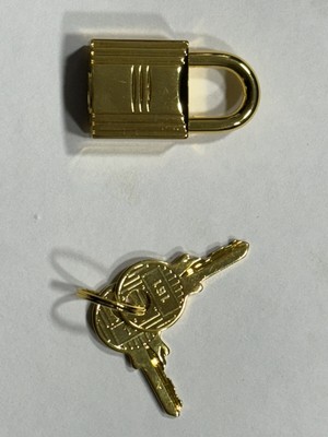 AUTHENTIC Hermès Gold Plated Cadenas Lock & Key SET MINT CONDITION
