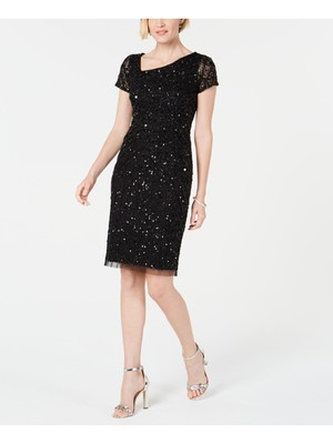 

ADRIANNA PAPELL Женское черное вечернее платье-футляр до колена с короткими рукавами, Черный