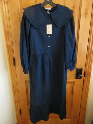 UNIVERSAL THREAD PRAIRIE LONG DRESS SIZE S NAVY LSLV CAPE COLLAR 4 BUTTON FRONT