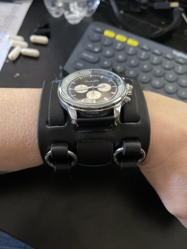 Men's Punk Style Black Wide Leather Watch Three Leather Men's Punk Style Black Wide Leather Watch Three Leather