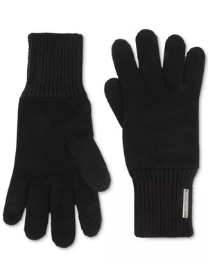 Зимние перчатки MICHAEL MICHAEL KORS Womens Black Bar с логотипом Tech-Fingers в рубчик на пальцах