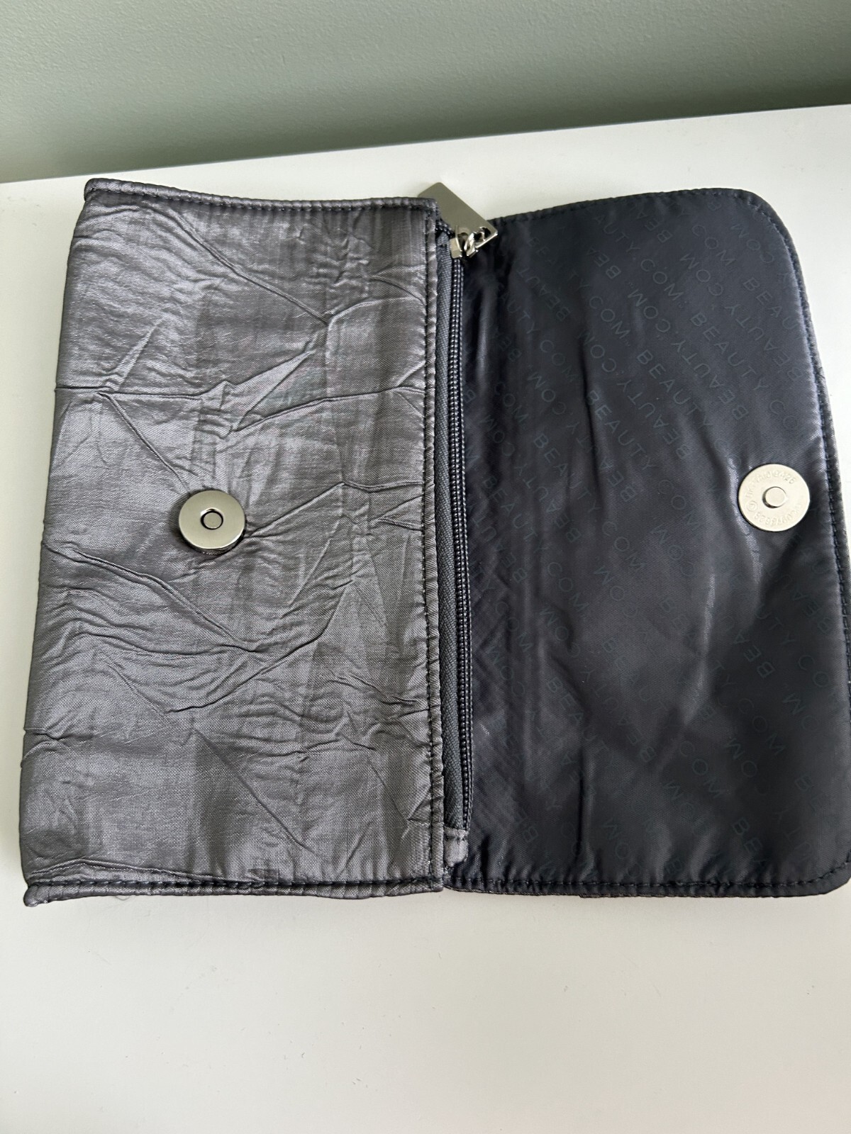 Beautycom Crinkle Cosmetic Bag/Clutch, Gunmetal, NEW