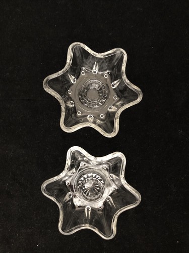 Set of  2 Vintage Clear Glass 6 Point Star Shaped Tapered Candle Holder