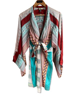 New Y2k Vintage ISSA London Silk Wrap MIDI Dress Bohemian Bell Sleeves  Size 8