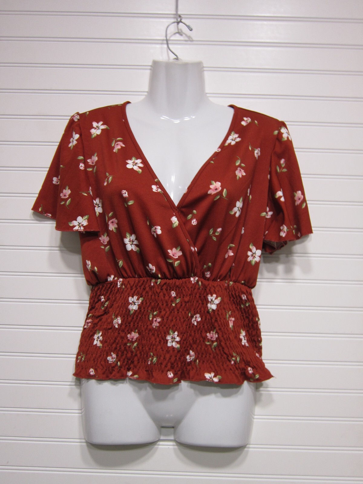 Lark + Grey Multi Colored V Neck Flower Top Size L | eBay
