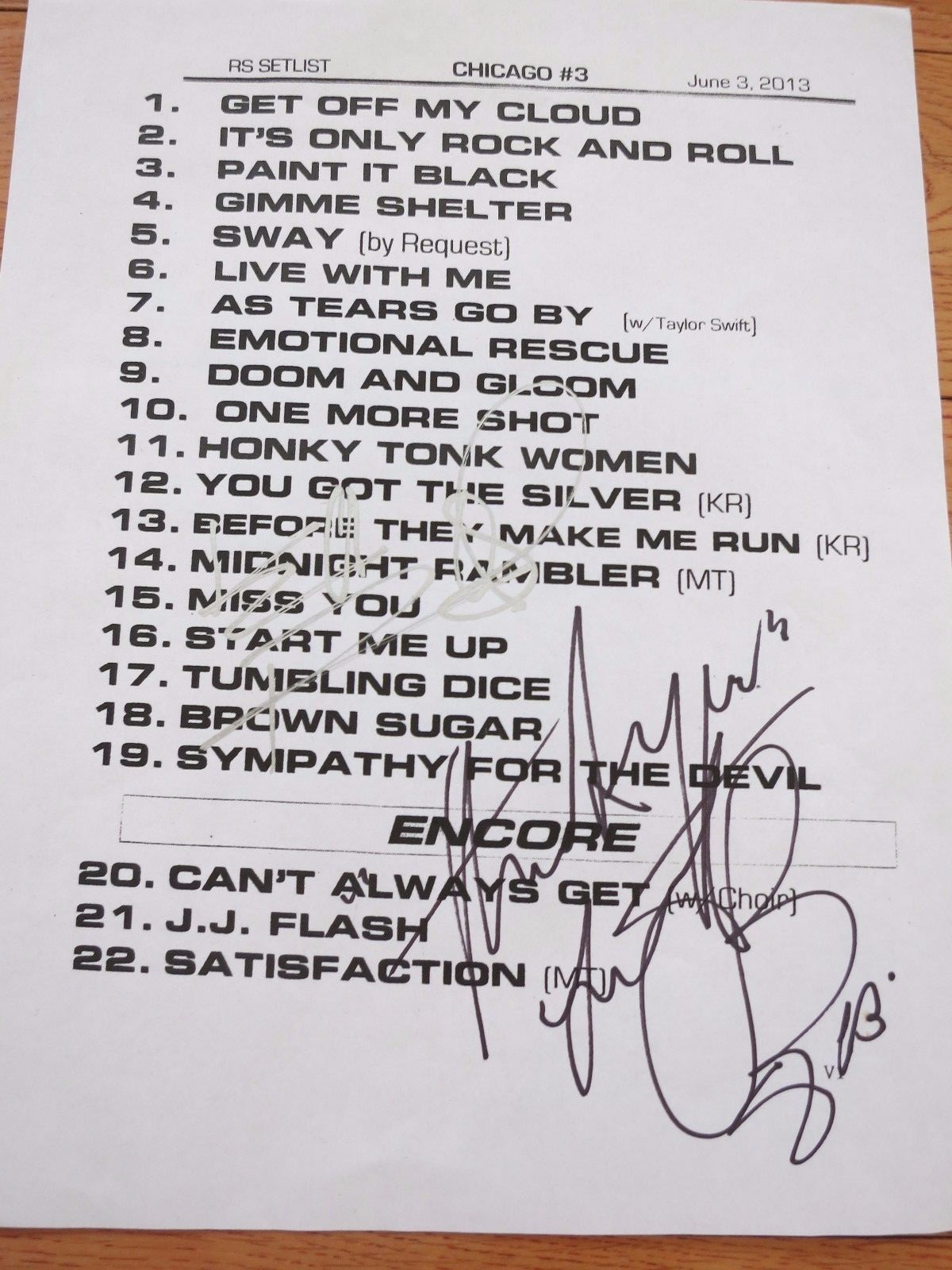 ROLLING STONES SIGNED SETLIST ACOA + PROOF! CHARLIE WATTS