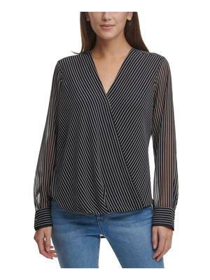 

DKNY Женский серый топ с запахом и изогнутыми краями на частичной подкладке, с манжетами на рукавах