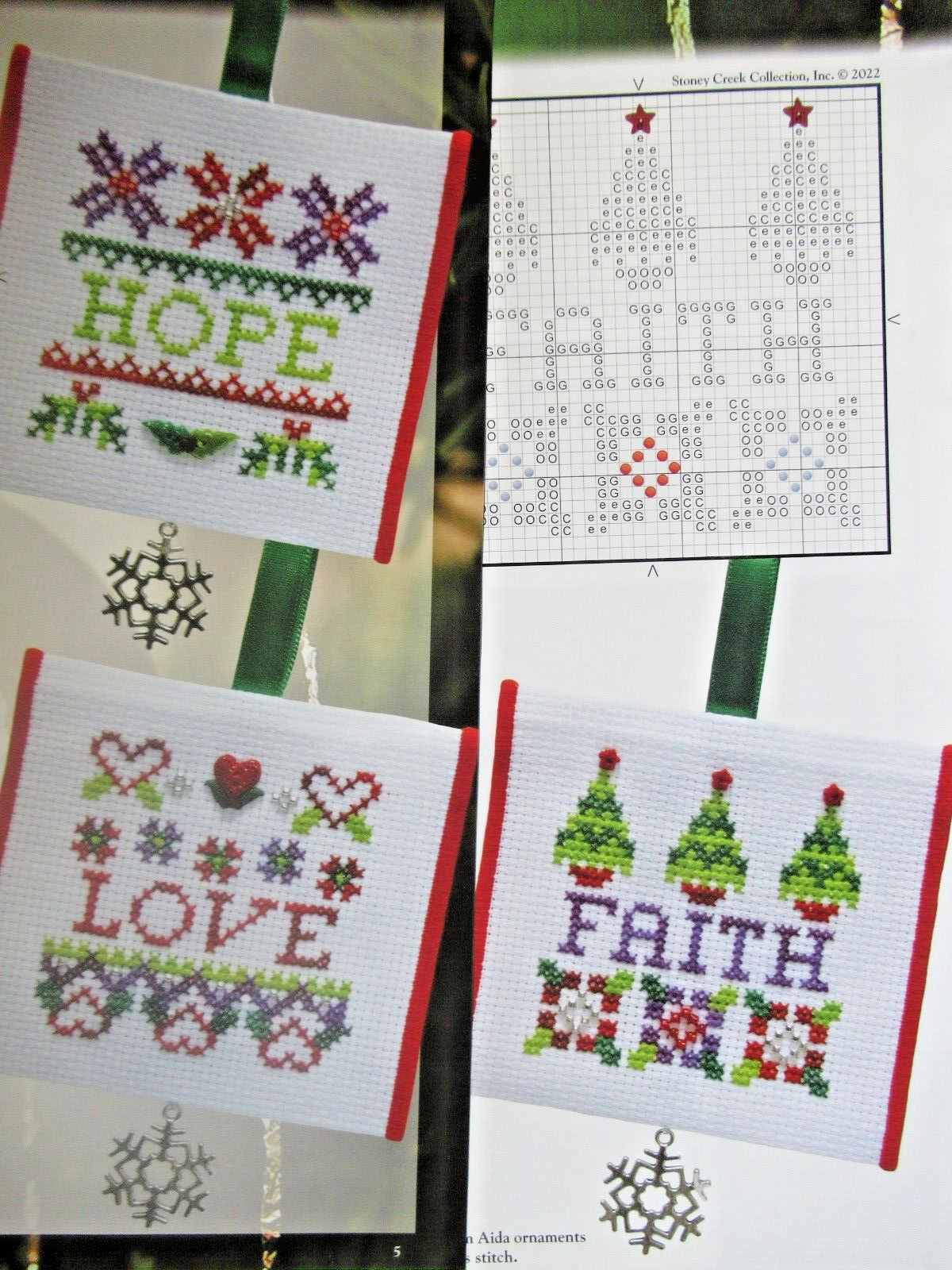Faith Hope Love Ornaments - Magazine cross stitch pattern - Christmas