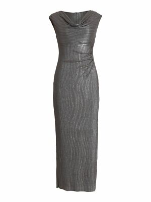 CONNECTED APPAREL Womens Gray Gown Cap Sleeve Maxi Evening Sheath Dress 10