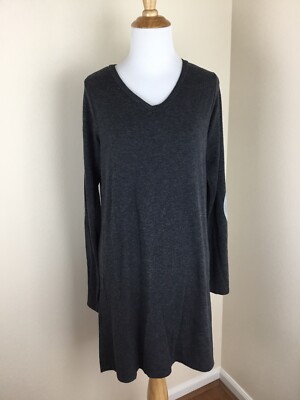 Freeloader Women's Gray Long Sleeve V Neck Stretch Shift Dress Elbow Patches S