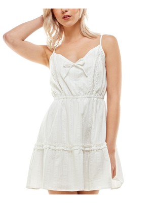 

CRYSTAL DOLLS Женское белое короткое платье на тонких бретельках с подкладкой и бантом для подростков, Белый