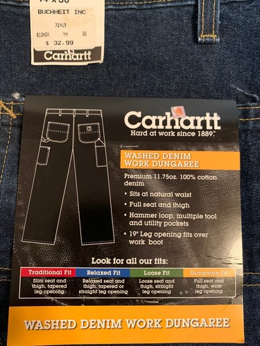 NWT Mens Carhardt Washed Denim Work Dungaree 44 X 30
