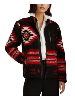 

RALPH LAUREN Женская черная текстурированная куртка на молнии из искусственной овчины с карманами, Черный, 200818215001